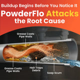 PowderFlo Drain Cleaner Powder, Fast-Acting Formula for Grease, Hair, Oil & Soap Buildup, Fumeless, for Common Sink and Floor Drain Lines, Commercial