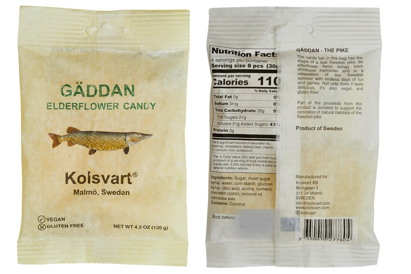 Kolsvart Elderflower Swedish Candy - Vegan & Gluten-Free Gummies with Natural Floral Flavor - Scandinavian Fruit Candy - 4.2 oz Each (Pack of 5)