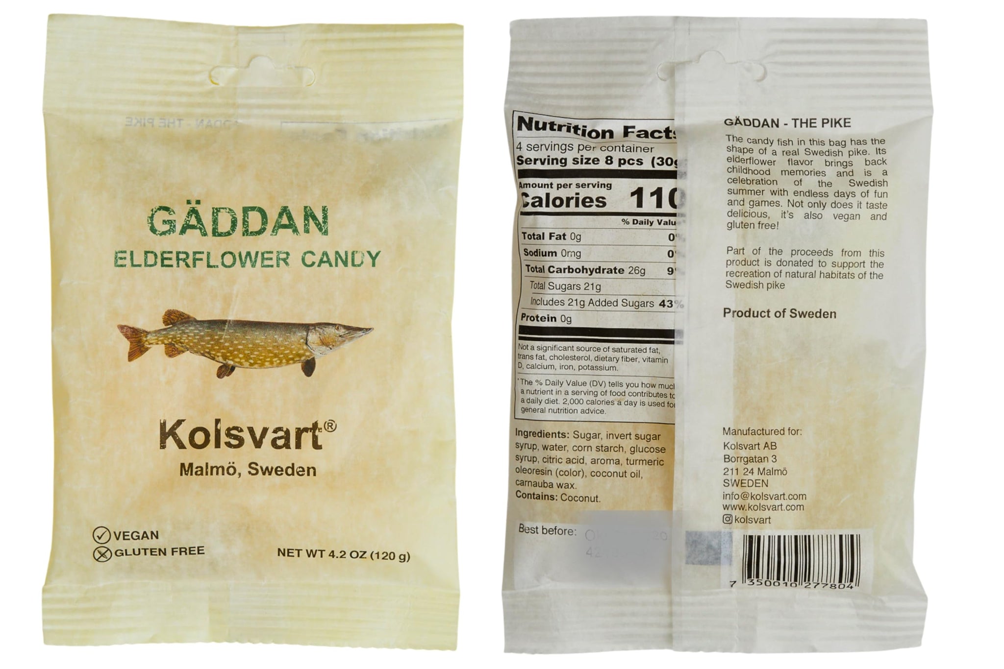 Kolsvart Elderflower Swedish Candy - Vegan & Gluten-Free Gummies with Natural Floral Flavor - Scandinavian Fruit Candy - 4.2 oz Each (Pack of 5)