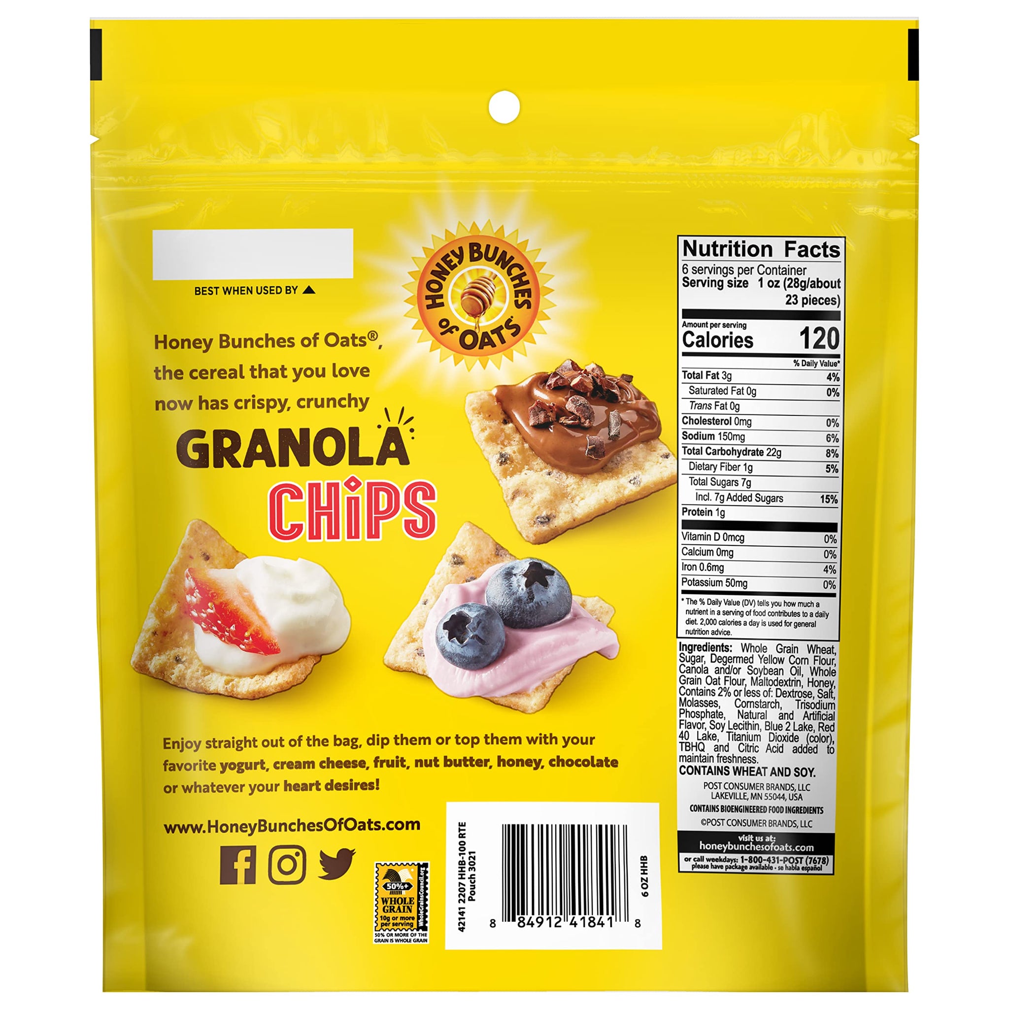 Honey Bunches of Oats Blueberry Flavor Granola Chips, Crunchy Granola Snack, 6 OZ Bag