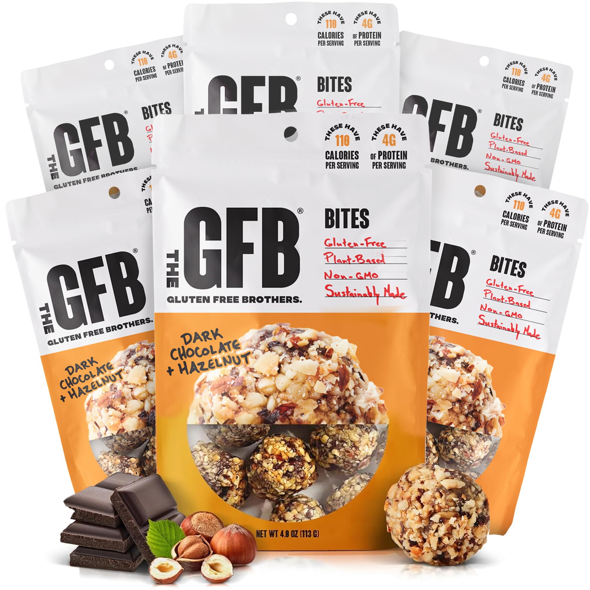 The GFB Dark Chocolate Hazelnut Protein Bites - Gluten Free, Plant Based, Non GMO, Sustainably Made - Ridiculously Tasty, Healthy, Vegan, Protein
