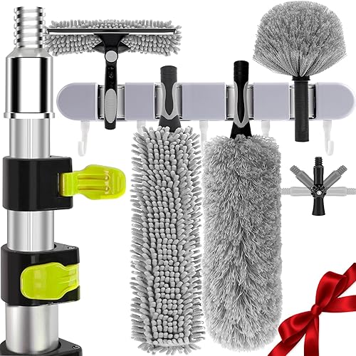 ?Upgrade Anti Rotation ? 24ft High Reach Duster Kit,5-18ft Lightweight Aluminum Alloy Extension Rod,7-Piece Set,210° Steering Head Clean Various