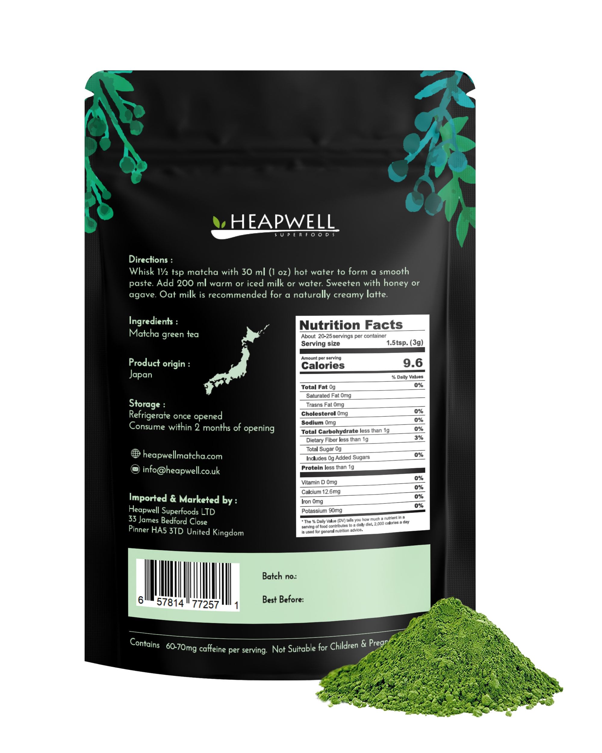 Heapwell Japanese Matcha - Premium & Ceremonial & AAA Grade Matcha Tea | Authentic Japanese Origin (1.05oz (30g), Ceremonial Grade)