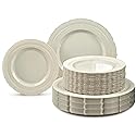 OCCASIONS 60 Guests Ivory Disposable Plastic Plates Set - 120 Piece Heavy Duty Reusable Dinnerware, Looks Like Real China, 11" Dinner & 8.25" Dessert