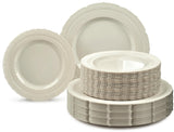 OCCASIONS 60 Guests Ivory Disposable Plastic Plates Set - 120 Piece Heavy Duty Reusable Dinnerware, Looks Like Real China, 11" Dinner & 8.25" Dessert
