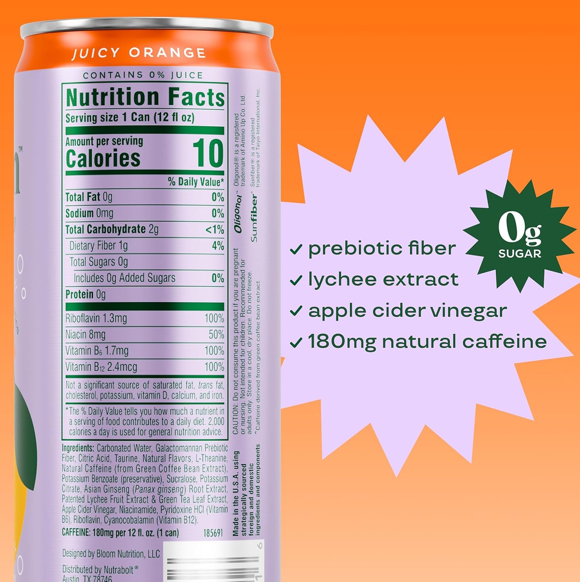 Bloom Nutrition Sparkling Energy Drink - Natural Caffeine, Zero Sugar, 180mg Caffeine - Antioxidant-Rich with Green Coffee Bean, Green Tea Extract