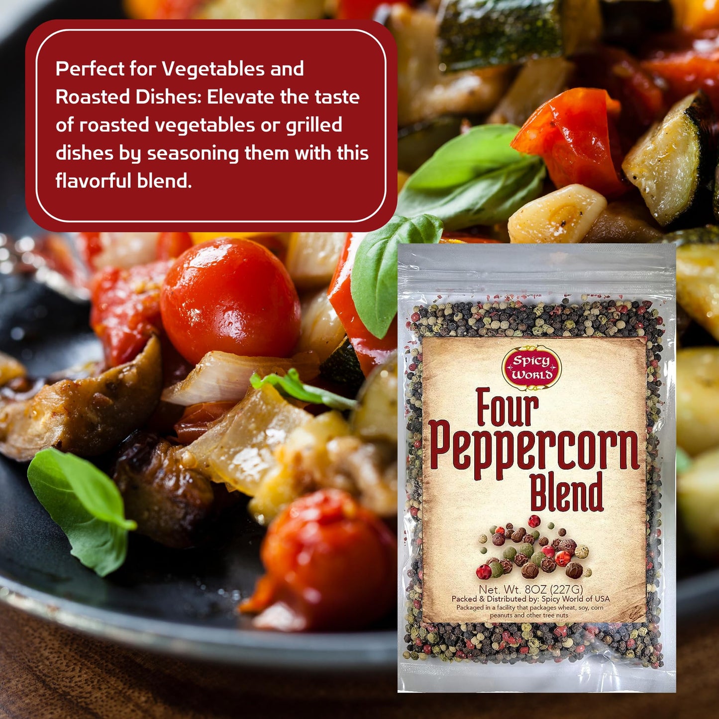Spicy World Four Peppercorn Rainbow Blend in Resealable Bag - Perfect Flavor Blend - NON-GMO, Steam Sterilized - Whole Black, Whole Green, Whole White
