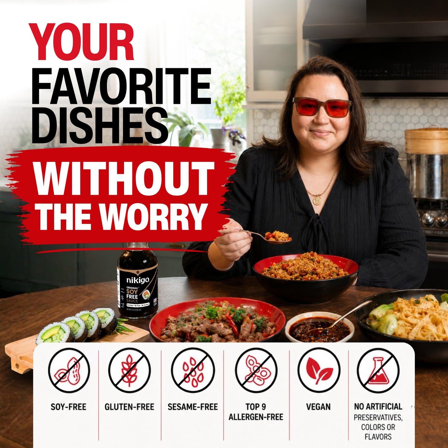 NIKIGO Soy Free Sauces Variety Pack - Original Soy Free Sauce, Hawaiian-Style Teriyaki Sauce, Noodle Sauce & Broth Concentrate - Premium Soy Sauce