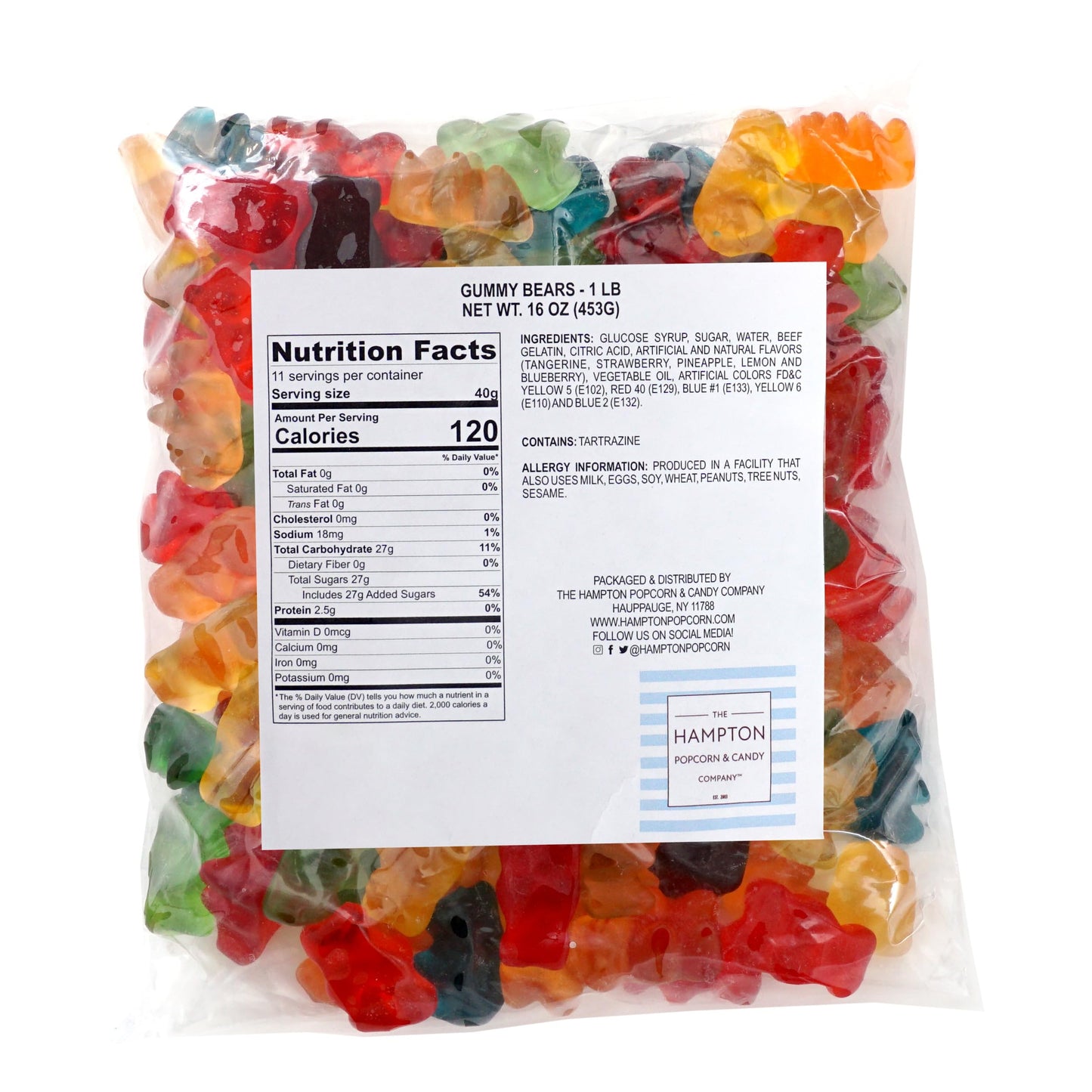Gummy Bears, 1 Pound Bulk Bag Gummies, Assorted Fruity Flavors (Tangerine, Strawberry, Pineapple, Lemon and Blueberry), Gummy Chewy Candy for Kid's