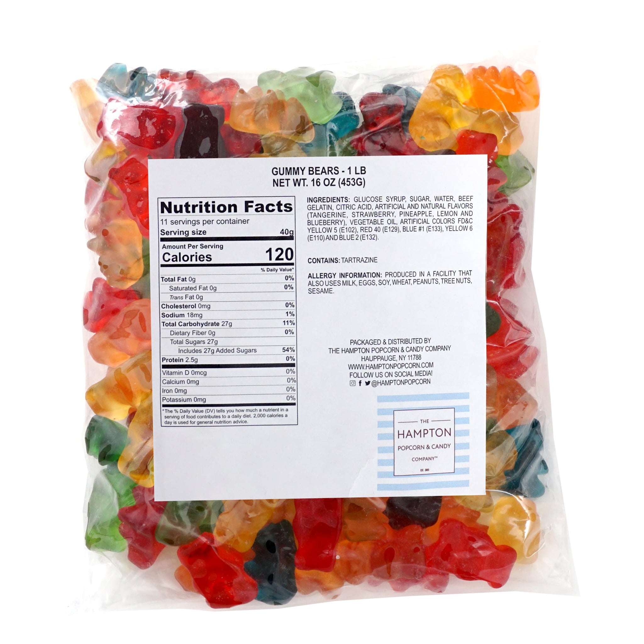 Gummy Bears, 1 Pound Bulk Bag Gummies, Assorted Fruity Flavors (Tangerine, Strawberry, Pineapple, Lemon and Blueberry), Gummy Chewy Candy for Kid's