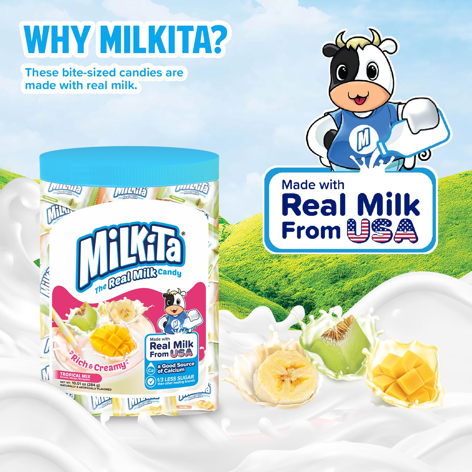 Milkita The Real Milk Candy Bulk Pack (Tropical Mix) - Assorted Healthy Sweets Made with Real Milk & Calcium - Individually Wrapped Low Sugar & Gluten