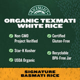 RiceSelect Organic Texmati White Basmati Rice, Premium Long Grain Organic American Basmati Rice, Gluten-Free, Non-GMO, Kosher, 32oz Jar (Pack of 1)