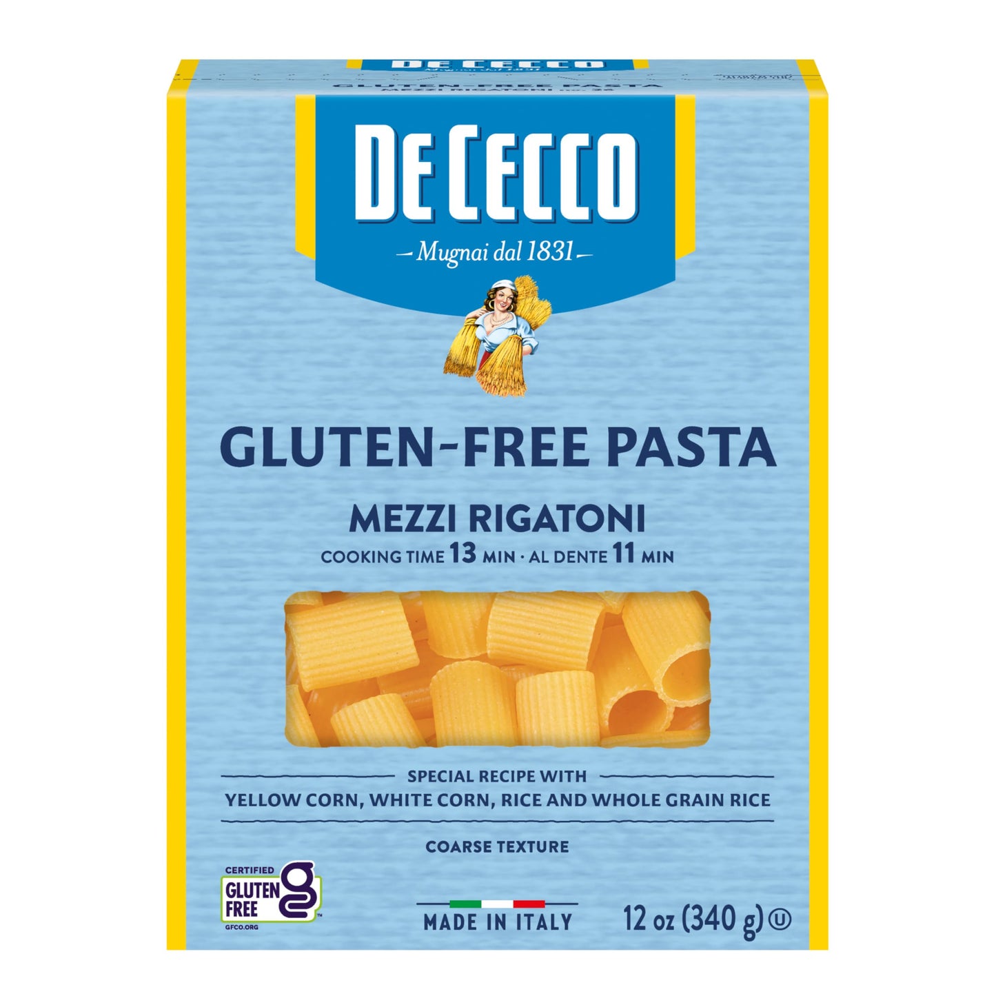 De Cecco Mezzi Rigatoni Gluten Free, 12 Ounces (Pack of 6)