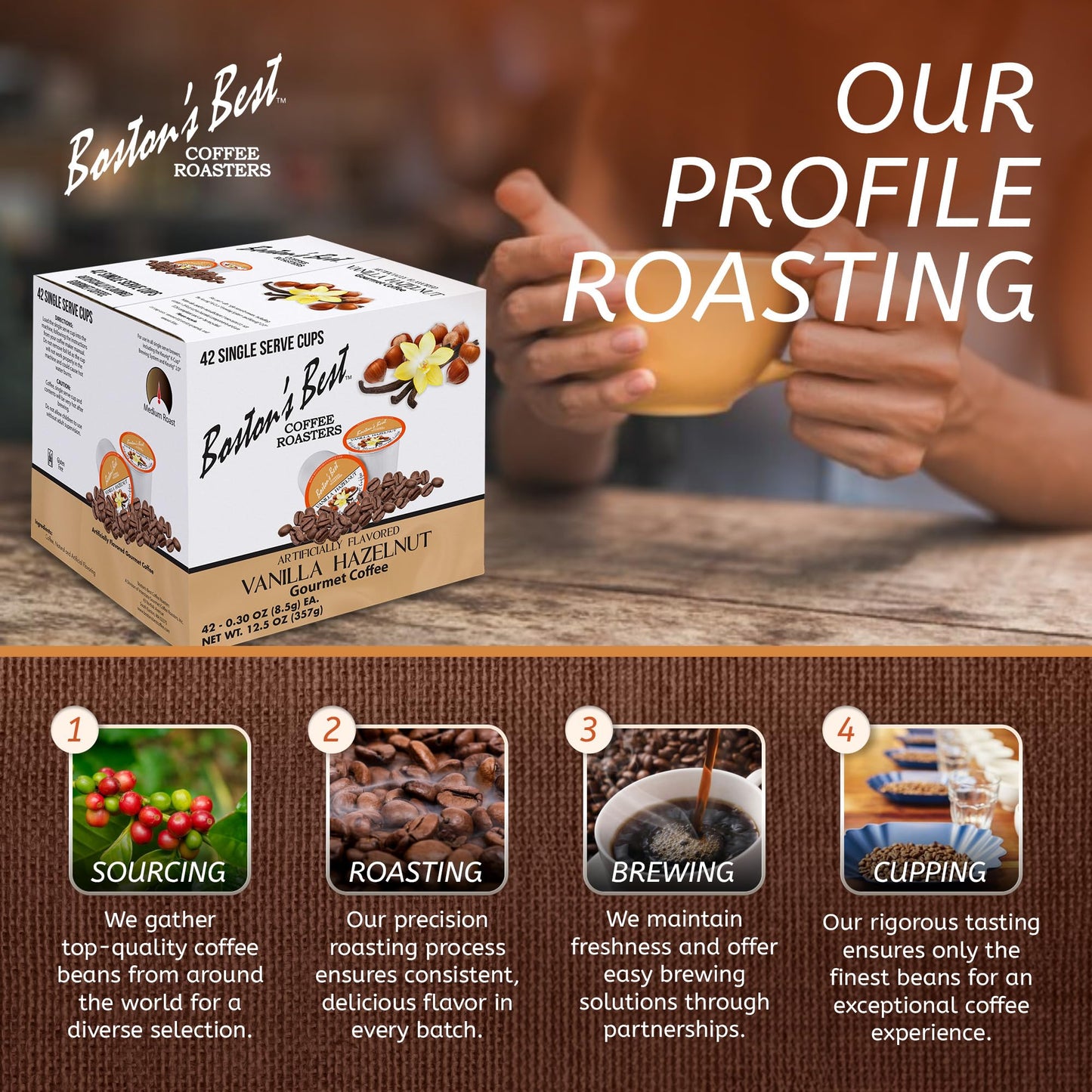 Boston’s Best - Vanilla Hazelnut Delicious Medium Roast Coffee, Flavored Gourmet Compatible with Keurig Coffee Maker, 1 Count (42 Single Serve Cups)