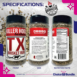 Killer Hogs Steak Rub & TX Texas Brisket Rub Premium BBQ Barbecue & Seasoning 4 pk Variety Choice Bundle (44 oz) + BBQ Guide & Keychain Bottle Opener