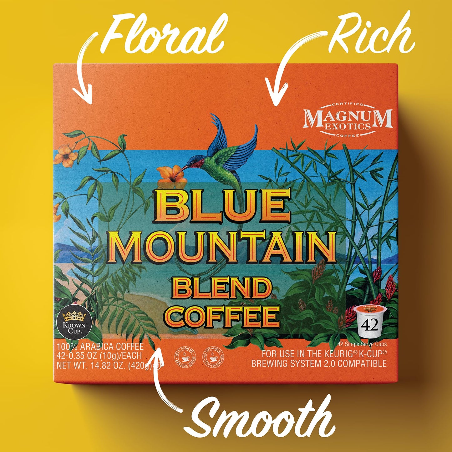 Magnum Exotics Coffee, Blue Mountain Blend - Light-Medium Roast, Ground Coffee Pods, Single Serve, Made With 100% Arabica Beans, Freshly Roasted, Mild