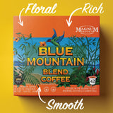 Magnum Exotics Coffee, Blue Mountain Blend - Light-Medium Roast, Ground Coffee Pods, Single Serve, Made With 100% Arabica Beans, Freshly Roasted, Mild