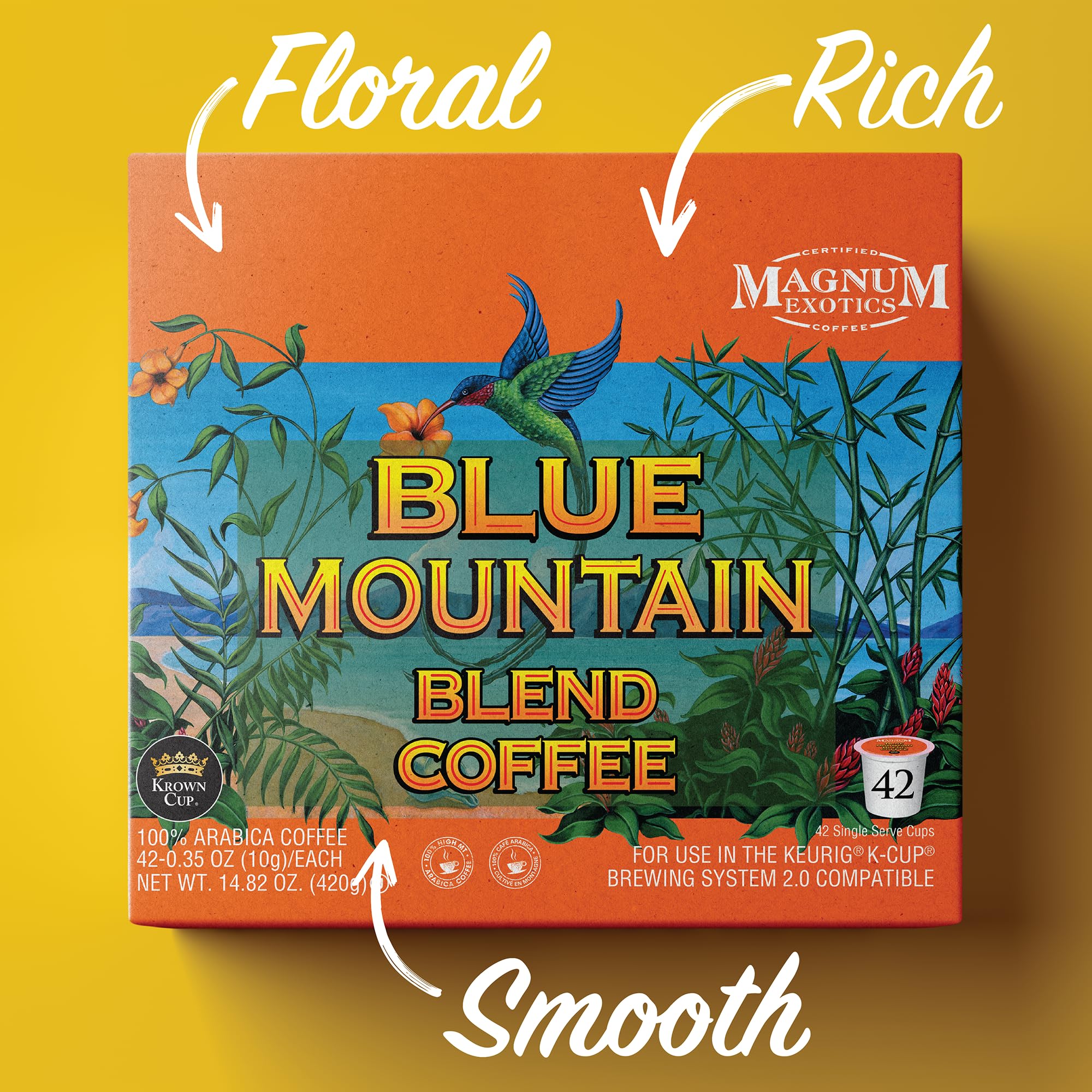 Magnum Exotics Coffee, Blue Mountain Blend - Light-Medium Roast, Ground Coffee Pods, Single Serve, Made With 100% Arabica Beans, Freshly Roasted, Mild