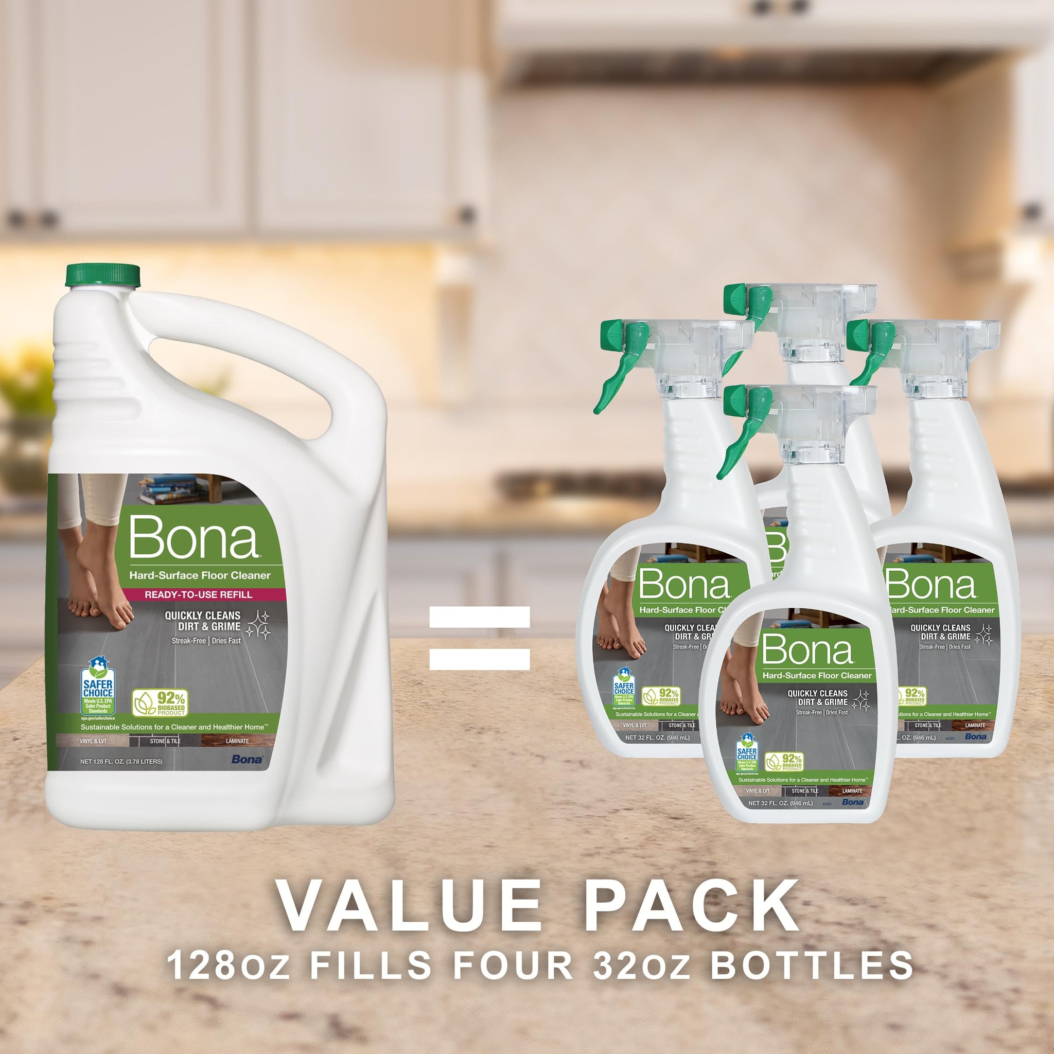 Bona Multi-Surface Floor Cleaner Refill - 128 fl oz - Unscented - Refill for Bona Spray Mops and Spray Bottles - Residue-Free Floor Cleaning Solution