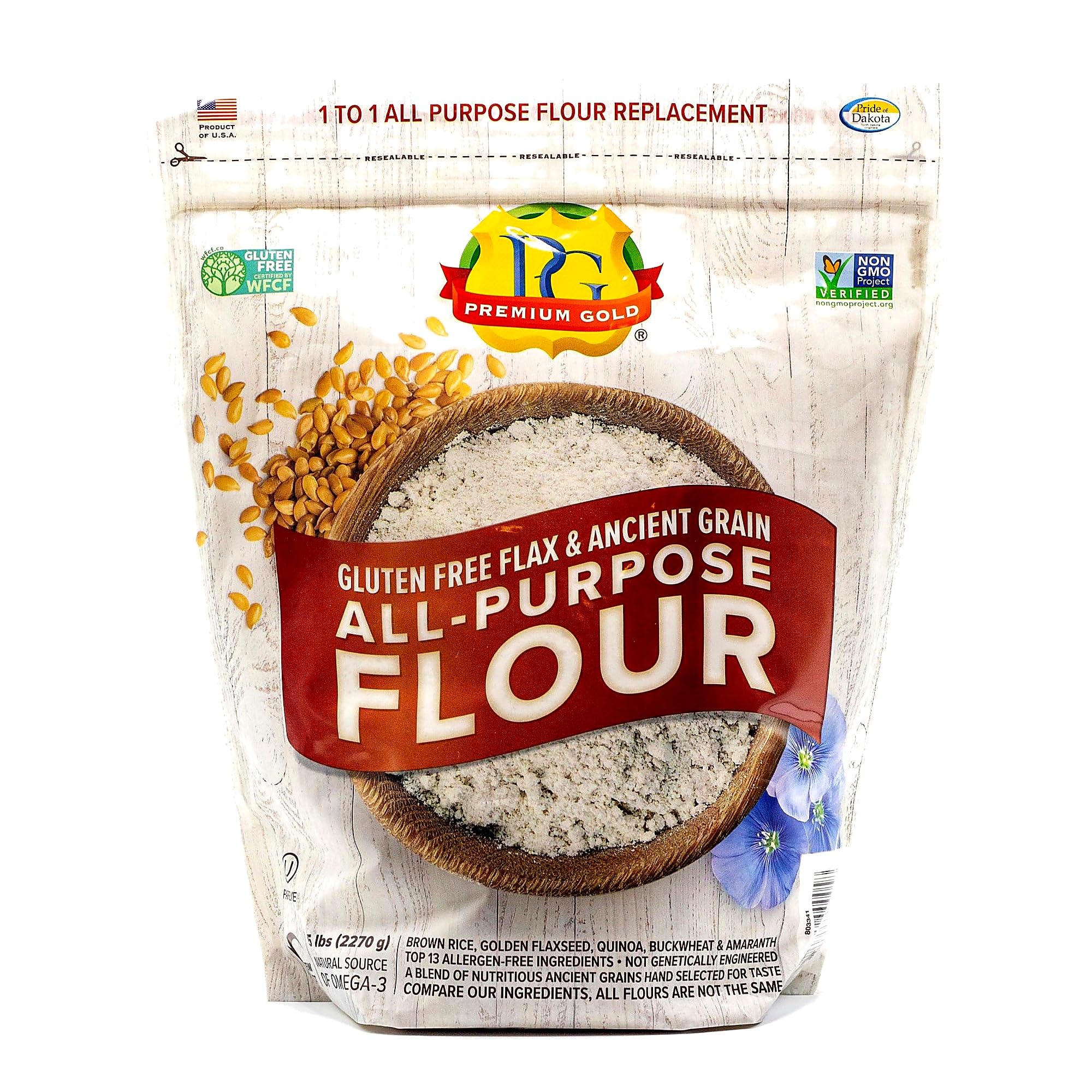 Premium Gold Gluten Free All Purpose Flour, 5 Pound, Gluten-Free, Non-GMO, Kosher, High In Fiber, Source of Omega-3, Plant-Based Protein, No