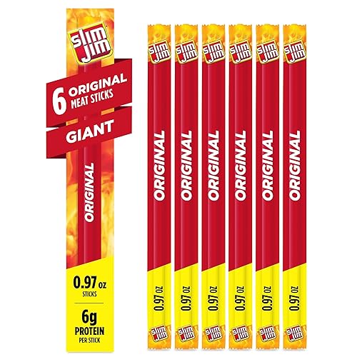 Slim Jim Giant Smoked Meat Sticks, Original Flavor, 6g Protein Per Stick, 0.97 oz. (6 Count)