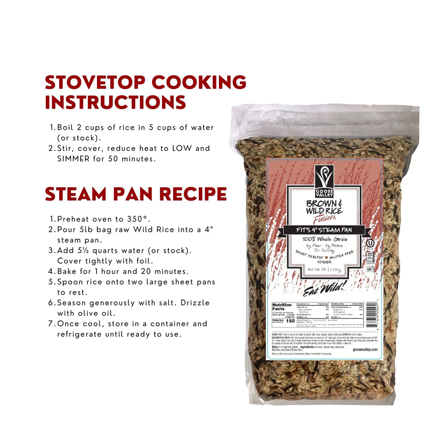 Goose Valley Brown and Wild Rice Fusion - Family Blend 5 lbs Pack of 2 - Variety of Vegan Friendly and Gluten-Free Rice