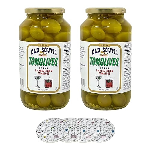 Old South Tomolives (2 Pack, 32 fl oz each) bundled with complementary 4-count Coasters | Ultimate Martini Garnish | Great Cocktail Snack