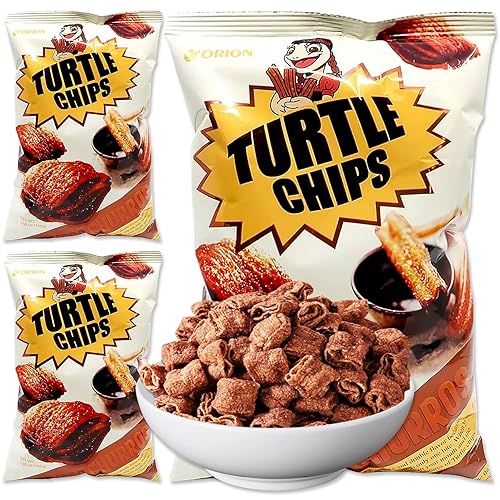K-Munchies Orion Turtle Chips - 3 Packs of 160-gram Choco Churro Flavor Korean Chips - Sweet, Crispy, Korean Snacks with Hint of Cinnamon