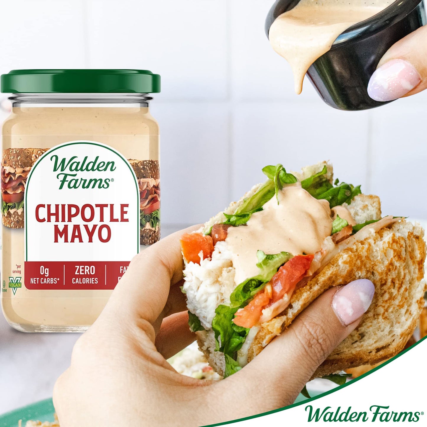 Walden Farms Chipotle Mayo - Zero Calorie, Sugar Free, Keto & Fat Free Spicy Vegan Mayonnaise Alternative for Sandwiches, Wraps & Dips- 2-Pack, 12 oz