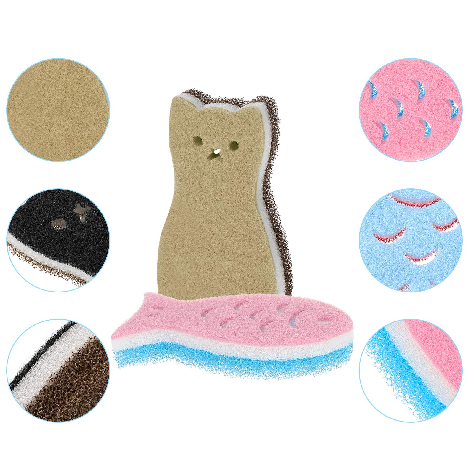 8 Pieces Kitchen Scrub Sponges Cat Fish Cleaning Sponge Dishwashing Scrubber Non-Scratch Multi-Use Sponges for Dishes Pots Pans Sinks