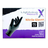 Lightning X Products Black Nitrile Glove Pairs, Individually Packed, 100 Gloves, 50 Pairs, 25 Carded Packs of 2 Pairs - Large