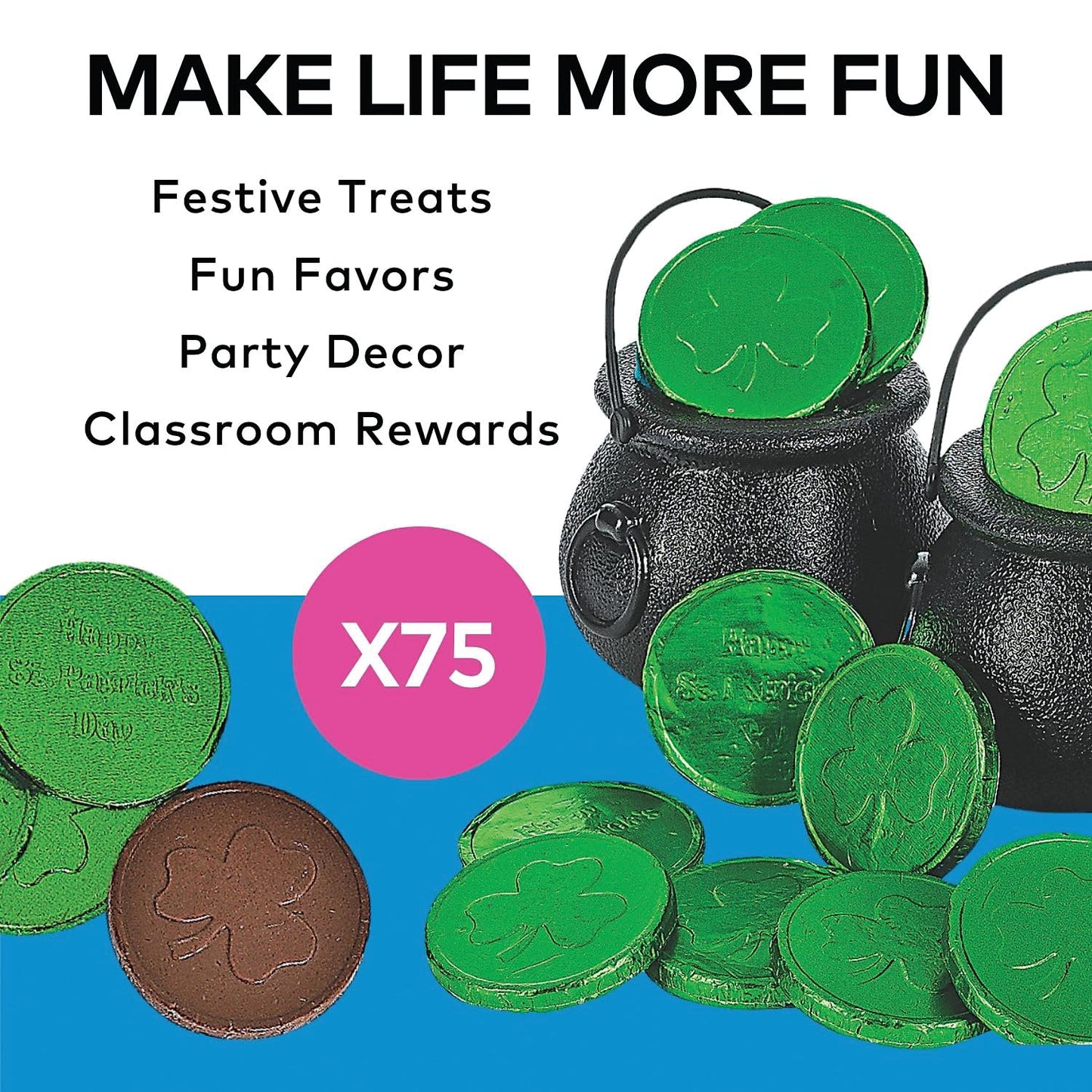Fun Express Chocolate Coins Bulk Pack - 1 Pound Green Foil Wrapped Gold Coin Candy for St Patrick's Day Parties | Individually Wrapped Milk Chocolate