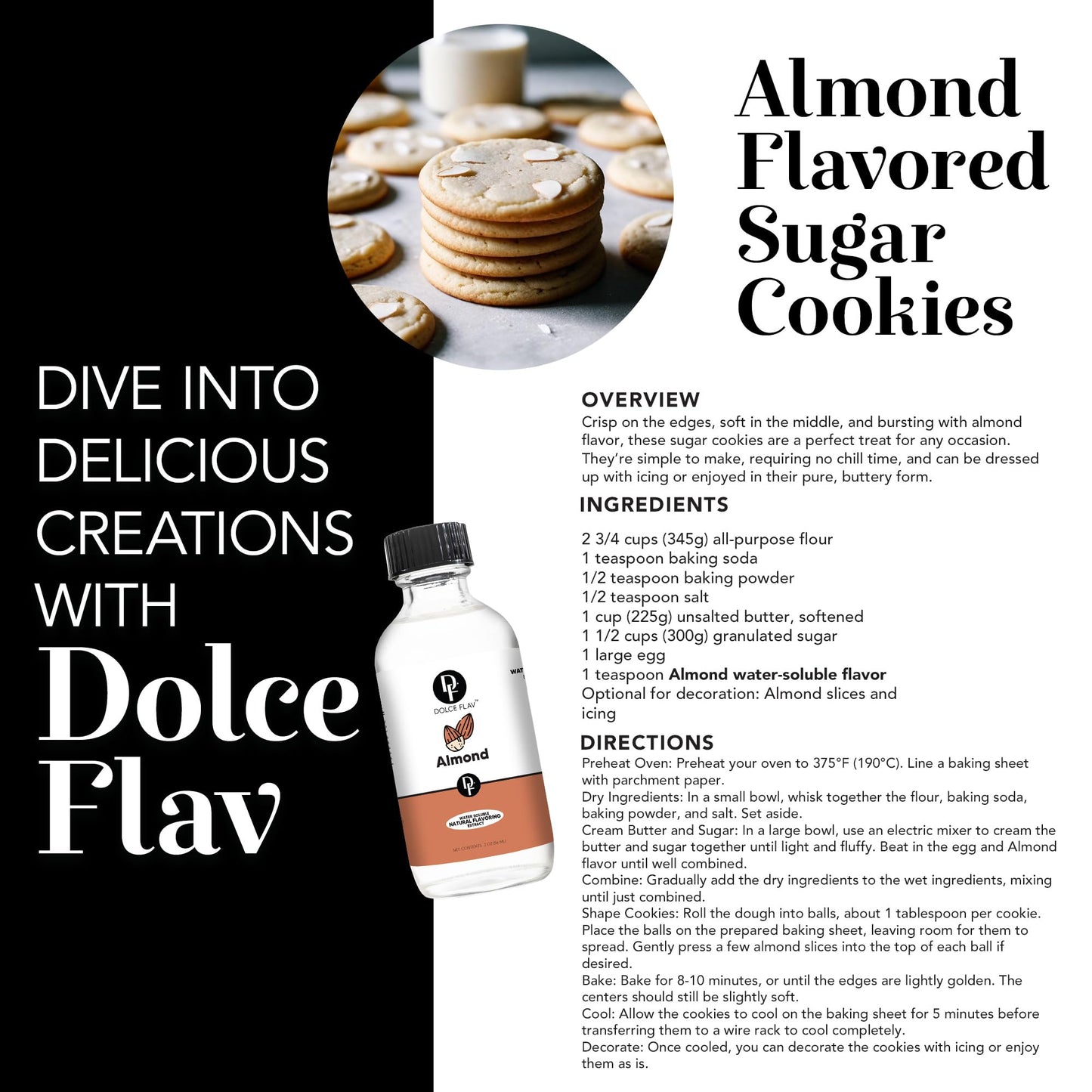 Dolce Flav Natural Almond Extract - 1 Gallon Water-Soluble Kosher, Sugar-Free, Concentrated Pure Almond Flavoring for Baking, Pastries & Beverages