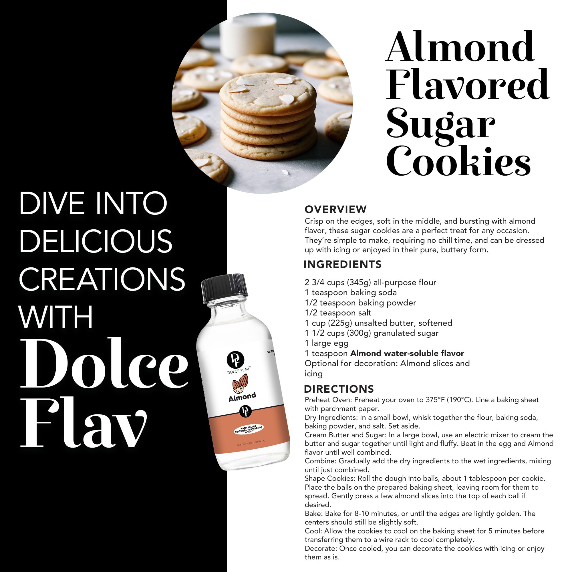 Dolce Flav Natural Almond Extract - 1 Gallon Water-Soluble Kosher, Sugar-Free, Concentrated Pure Almond Flavoring for Baking, Pastries & Beverages