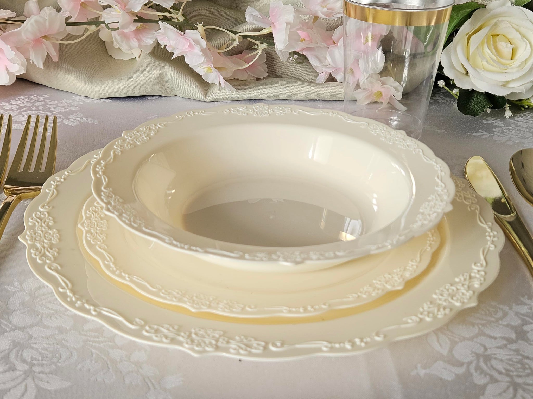 OCCASIONS 40 Pieces Disposable Plastic Soup Bowls 12oz - Heavy Duty, Premium Party Bowls for Hot Soup, Salad, Wedding, Catering, BPA-Free - Looks Like