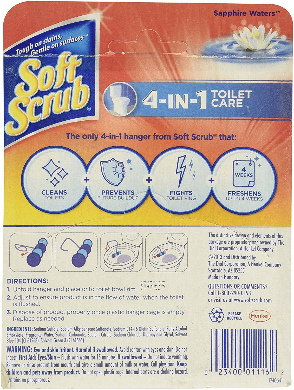 Soft Scrub 4-in-1 Toilet Care Rim Hanger, Sapphire Waters, 1.76 Ounce (Pack of 2)