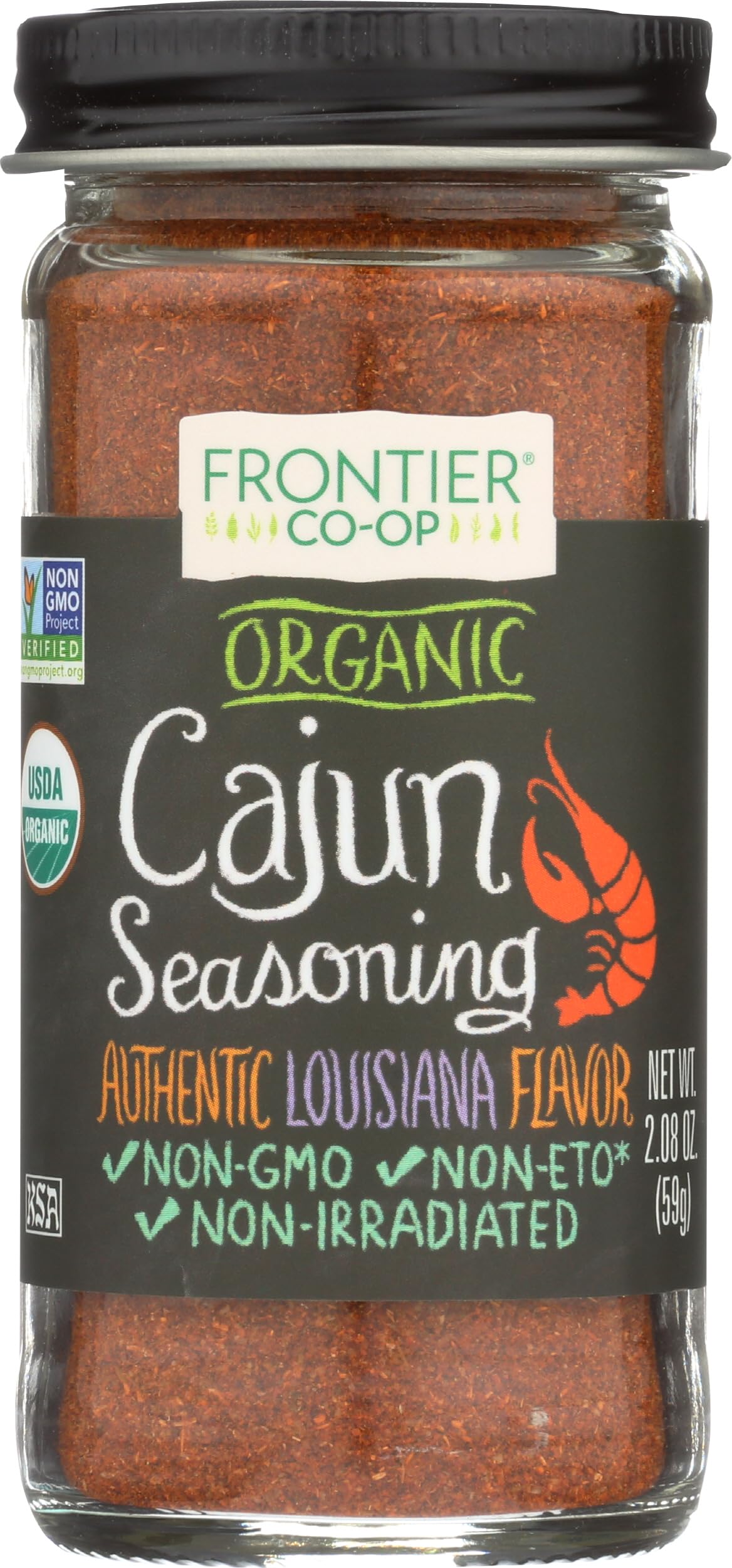 Frontier Co-op Organic Cajun Seasoning, Louisiana-Style Spice Blend for Meats, Seafood, Jambalaya, Cajun Pasta | 2.08 Ounce (Pack of 1)