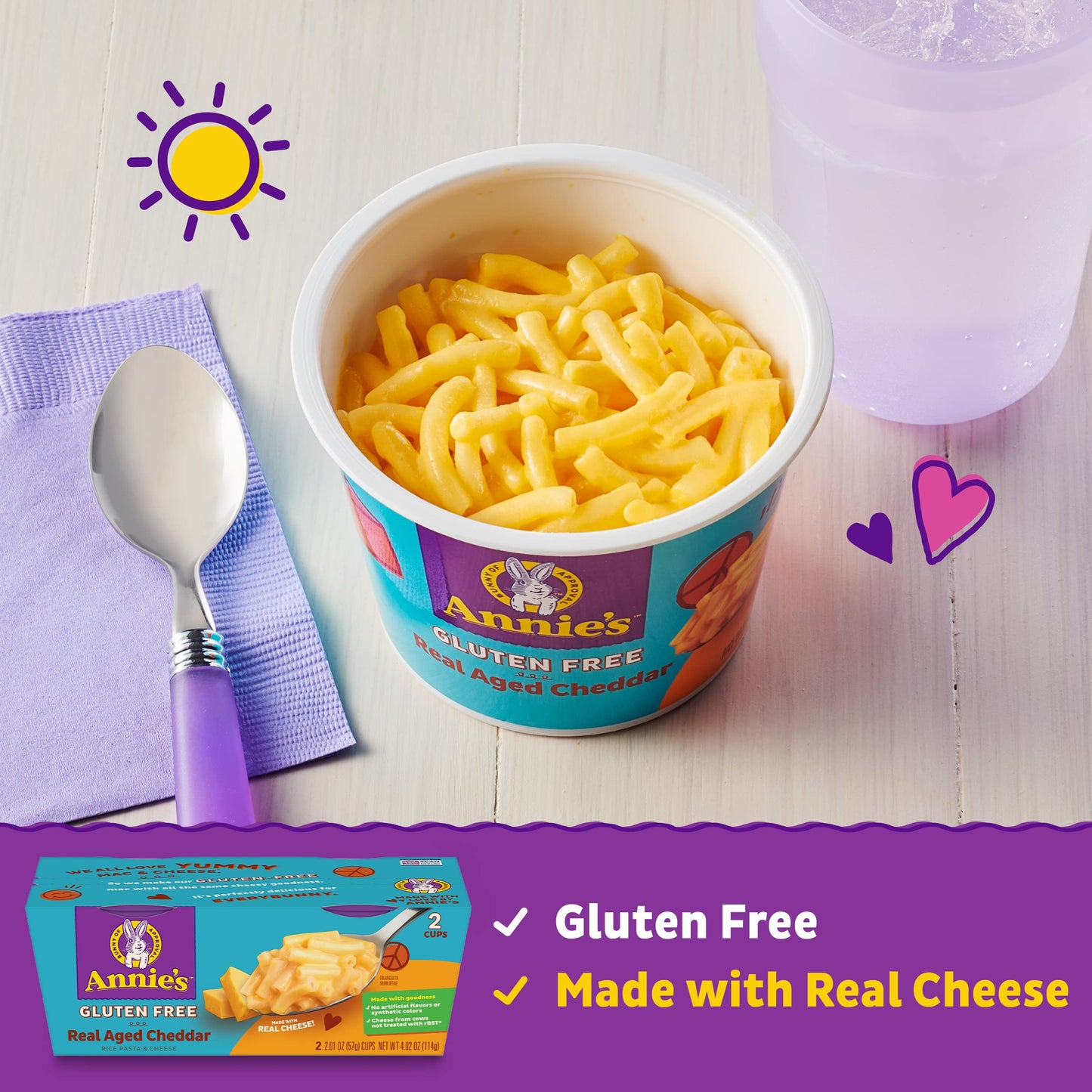 Annie’s Gluten Free Real Aged Cheddar, 2.01 Oz, 2 Ct Cups