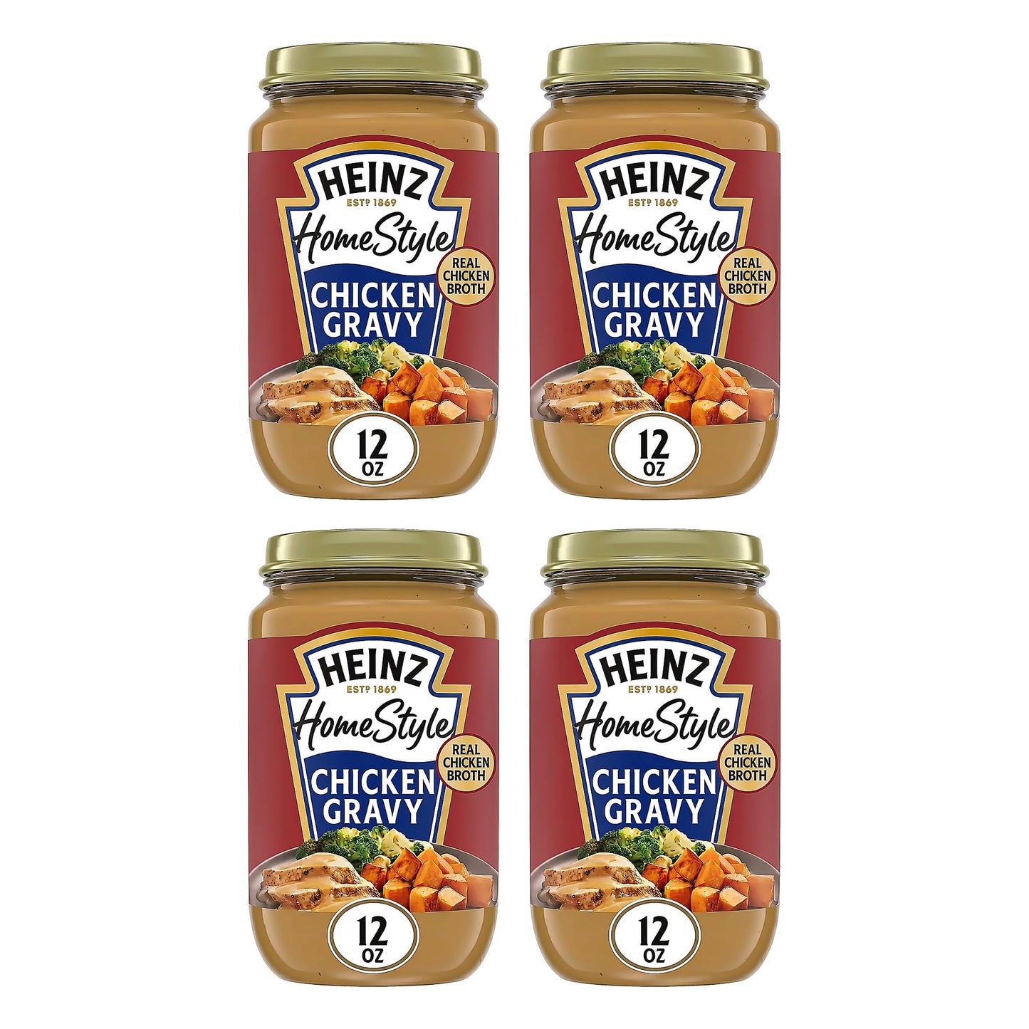 Heinz HomeStyle Classic Chicken Gravy, Savory Poultry Base, Ready to Serve Gravy for Quick Mashed Potatoes and Easy Roast Meals, 12 Ounce (Pack of 4)