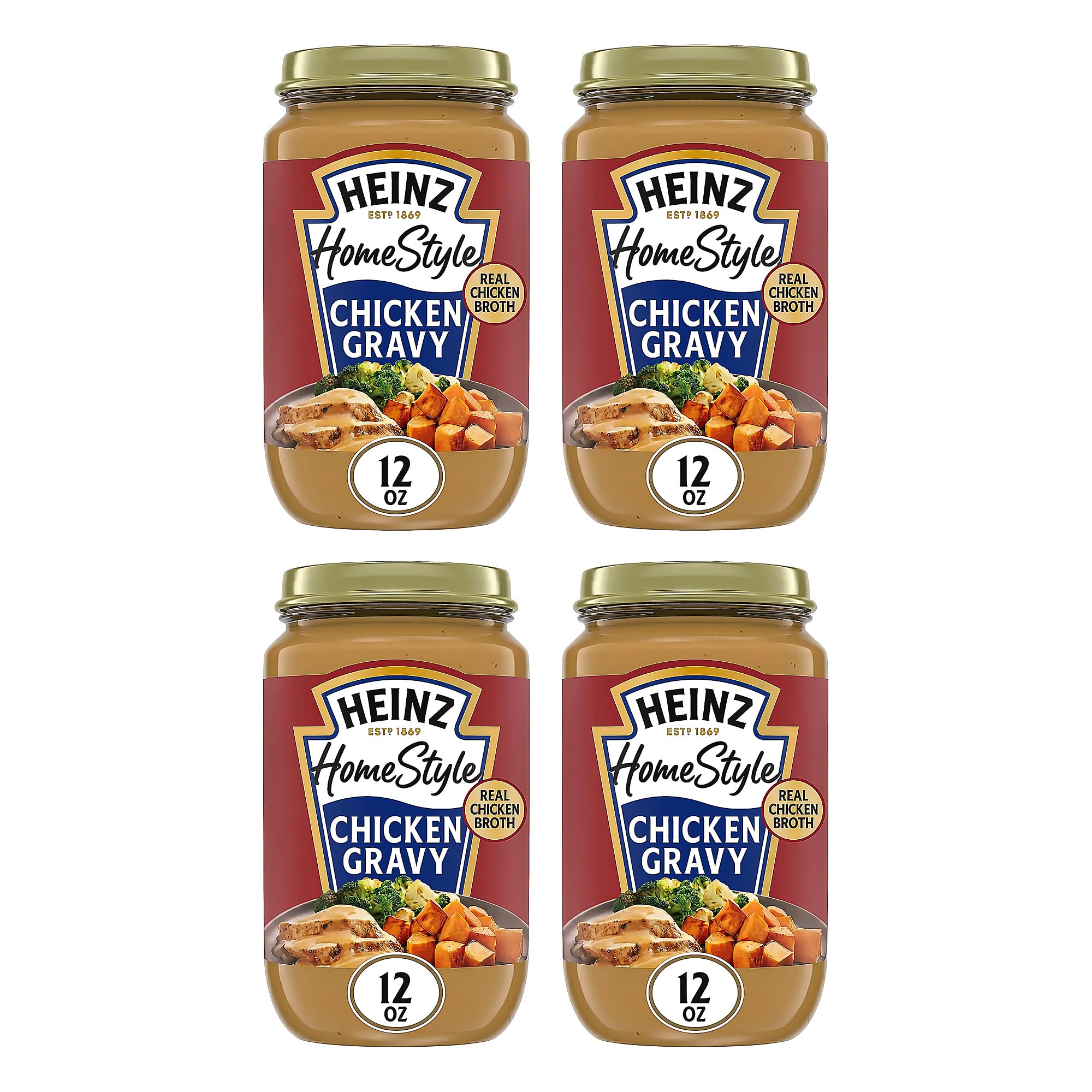 Heinz HomeStyle Classic Chicken Gravy, Savory Poultry Base, Ready to Serve Gravy for Quick Mashed Potatoes and Easy Roast Meals, 12 Ounce (Pack of 4)