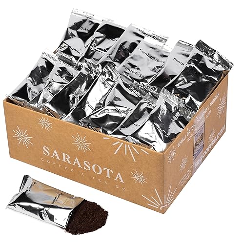 Sarasota Coffee Ground Packets | Gourmet Flavored Medium Roast Bulk Coffee Packs | Pumpkin Spice | Low Acid Mold Free Singles Individual Pouches
