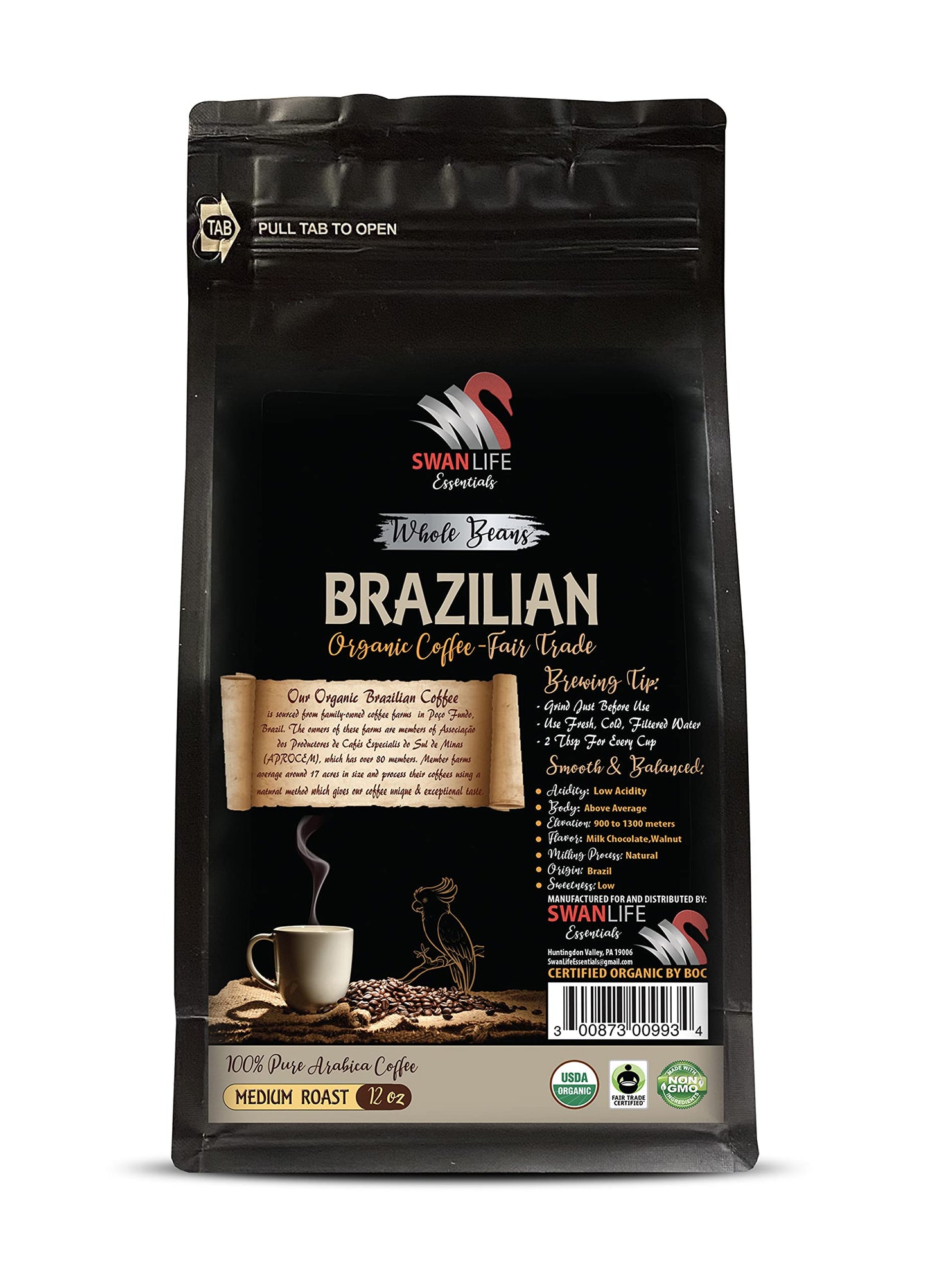 whole beans coffee gift set - BRAZILIAN WHOLE BEANS COFFEE ORGANIC, Medium Roast, non gmo, 100% Arabica, Fair Trade, low acid, organic coffee beans