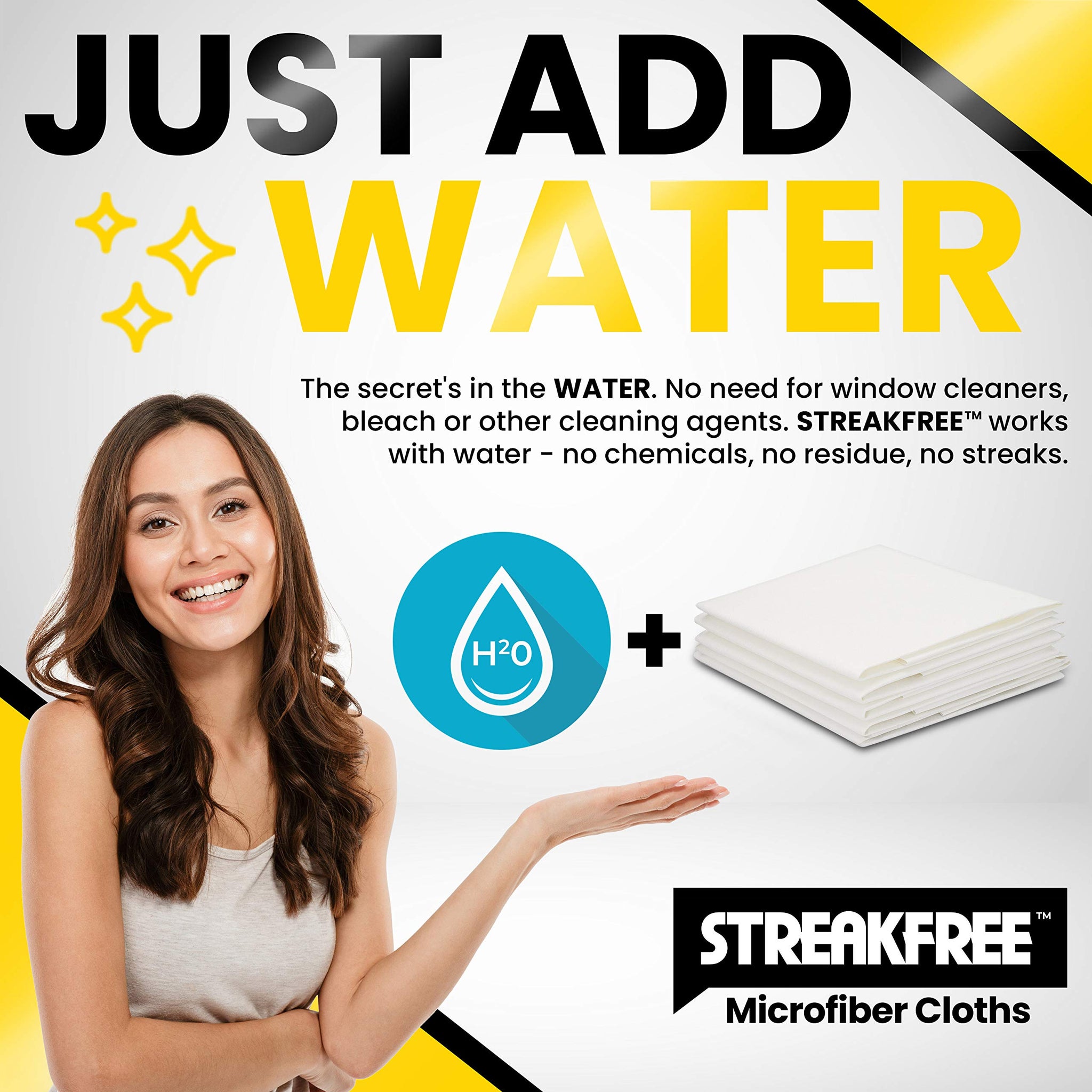 StreakFree Microfiber Glass Cleaning Cloths - 5 Pack 16x16 Lint Free Window & Mirror Cloths - Just Add Water, No Chemicals, Streak-Free Shine