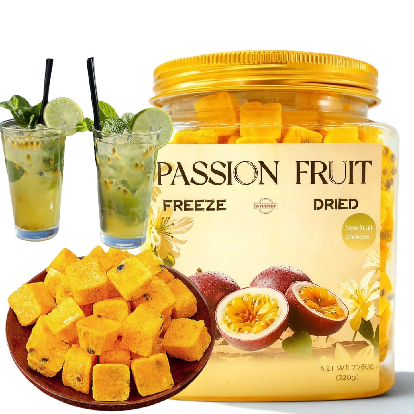 Freeze-Dried Passion Fruit - 7.76oz (220g) Airtight Can | Tangy & Sweet Crunchy Snack. Perfect for Smoothies, Baking, Cocktail Mixology, and Tea