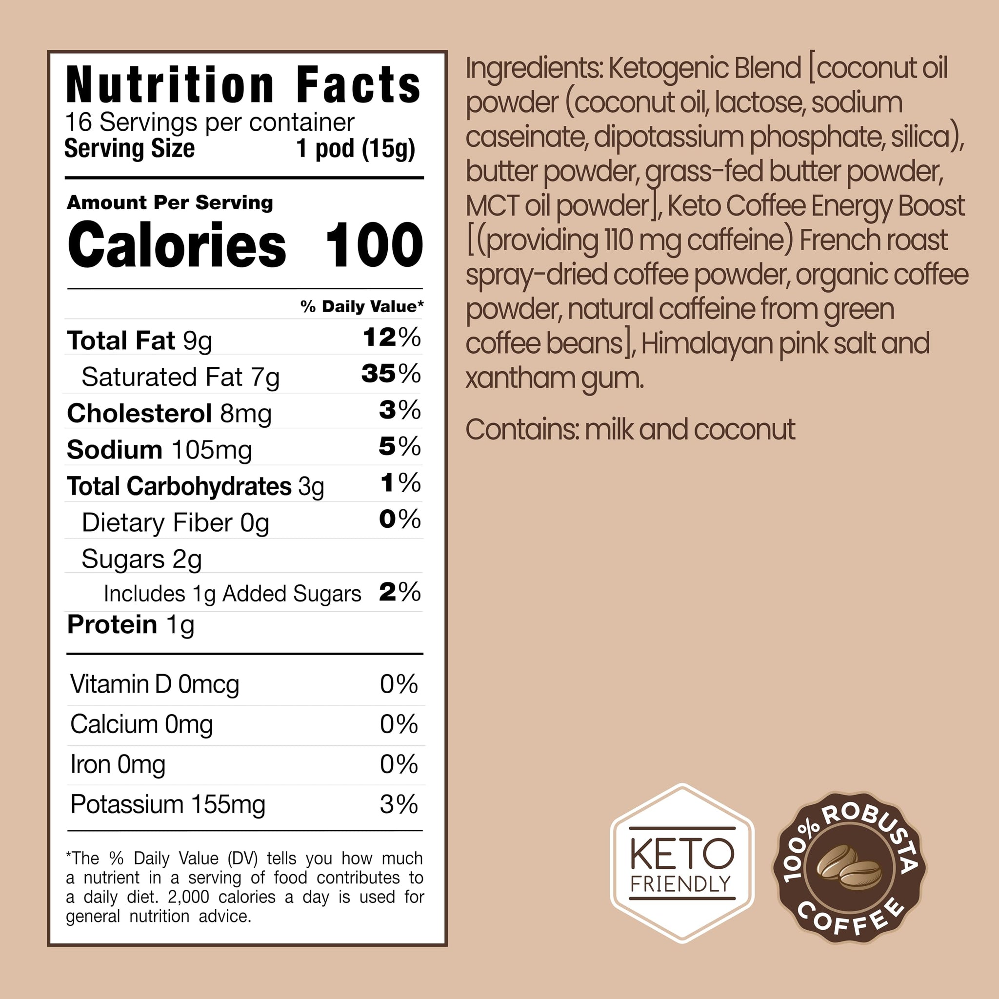Rapidfire Original Flavor High Performance Keto Coffee Pods, Supports Energy & Metabolism, Single Serve K Cup, Brown, 16 Count, 2 Pack