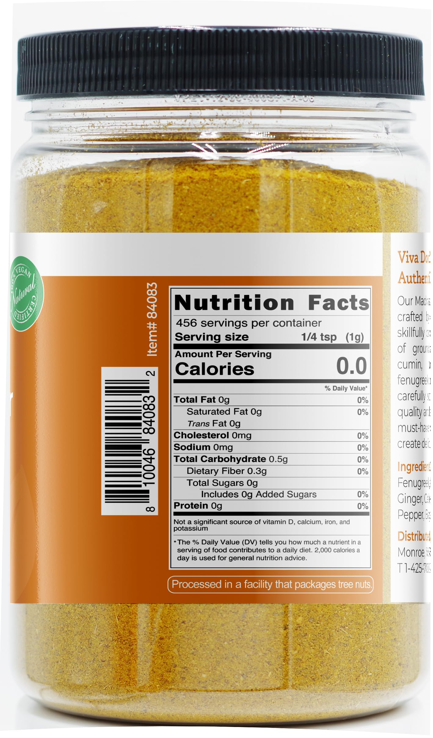 Viva Doria Madras Curry Powder Mild (12-Spice Blend, Authentic spices) 16oz (454g) PET Jar