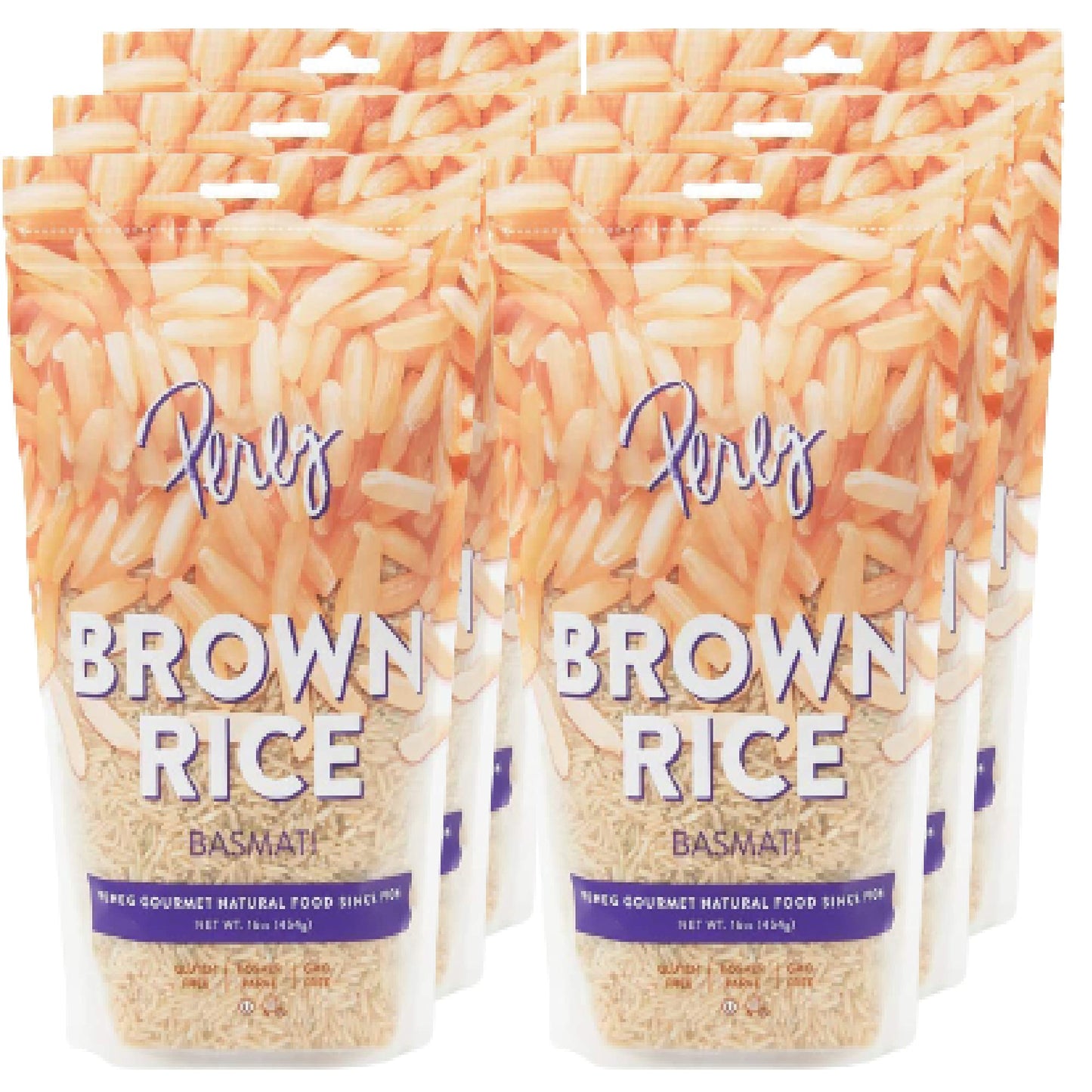 Pereg Brown Basmati Rice (16 Oz/Bag x 6 pack) - Naturally Aged Aromatic Grain - Vegan, Non-GMO, Gluten-Free - Recipes Like Green Coriander Rice, Mushroom Brown Rice - Resealable Packaging
