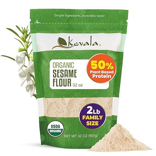 Kevala Organic Sesame Flour - 50% Protein Flour Made with Non GMO Sesame Seeds, With Mild Sesame Flavor, Vegan Protein Source, For Making Bread