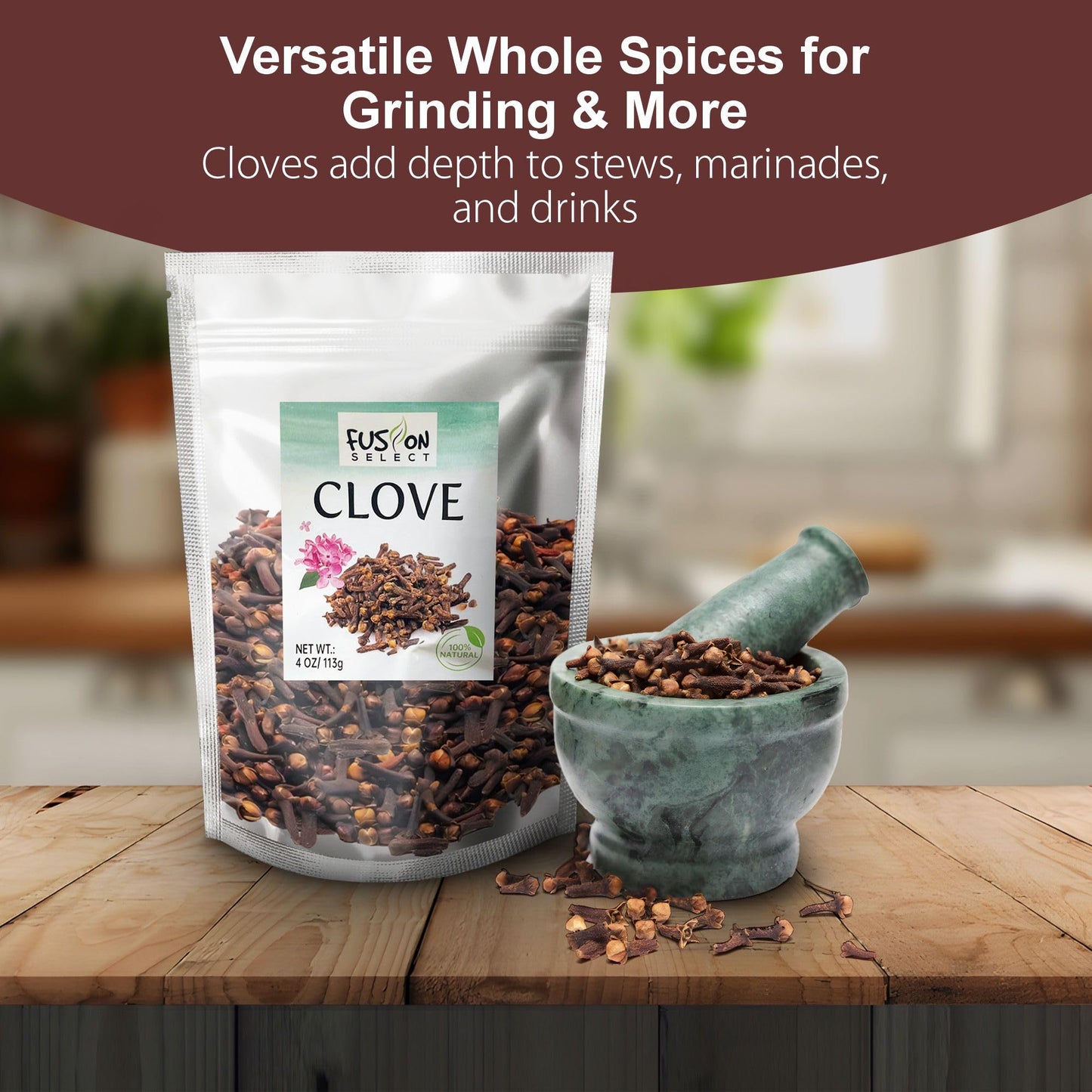 Fusion Select 4 Oz Whole Cloves - Fresh & Natural Dried Whole Clove Buds for Seasoning & Cooking Food, Spice Blends, Tea, Potpourri, Pomander Balls
