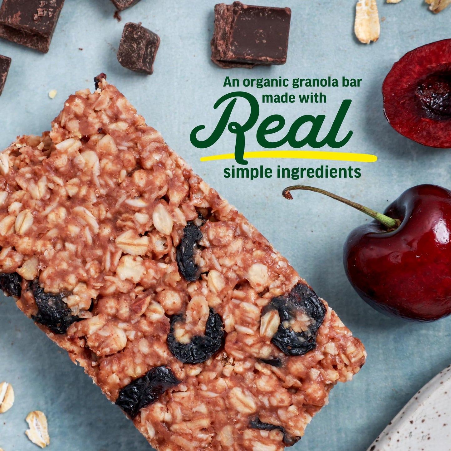 Kate’s Real Food Organic Granola Bars - Dark Chocolate Cherry & Almond (2.2 oz, Pack of 12) - Organic Energy Bars Made with Gluten Free Oats - Non